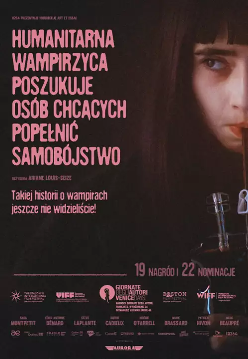 plakat filmu Humanitarna wampirzyca poszukuje osób chcących popełnić samobójstwo