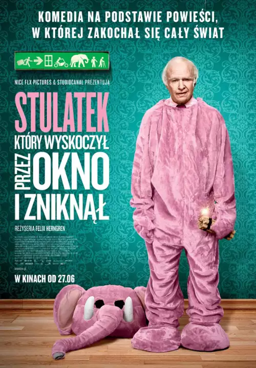 plakat filmu Stulatek, który wyskoczył przez okno i zniknął